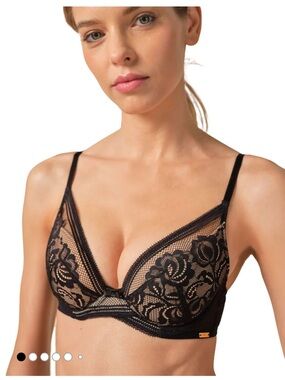 Gossard NEW Black Encore Padded Plunge High Apex Bra 32DD Lace Sexy Classic